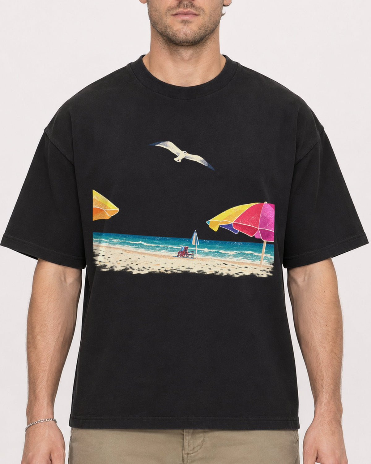 Mockup Boxy Heavyweight Tee Black male close-up 08