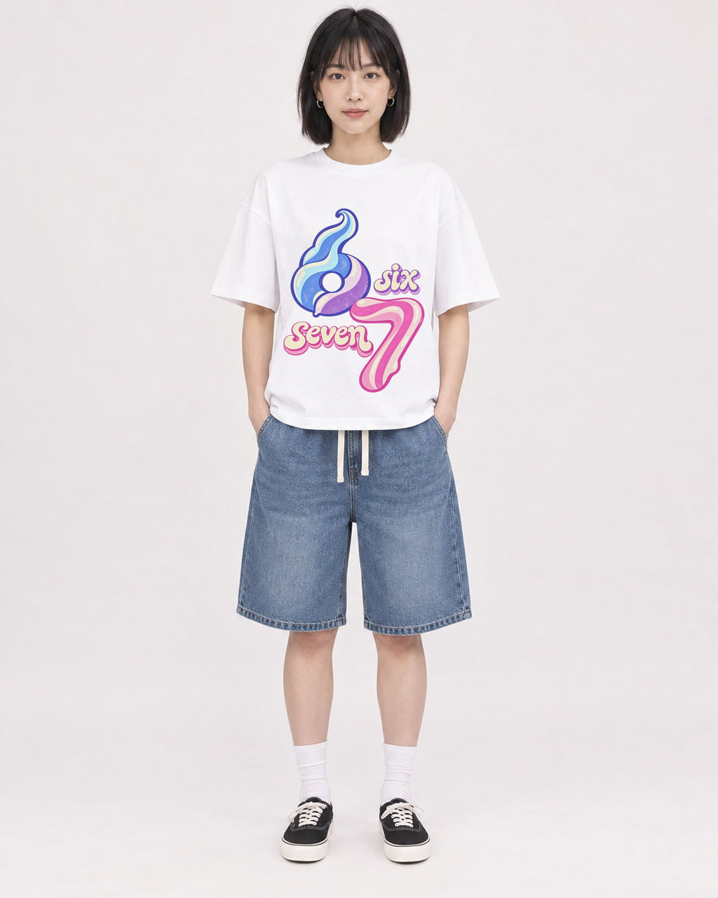 Mockup Boxy Heavyweight Tee White female full-body 11