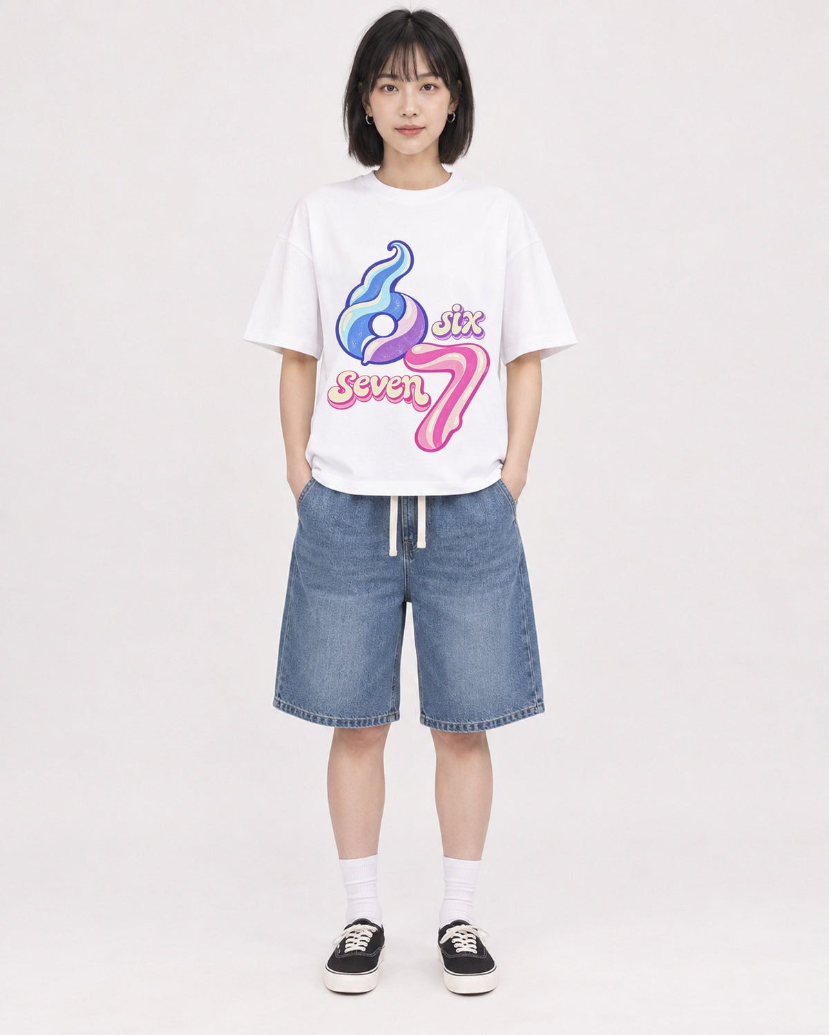 Mockup Boxy Heavyweight Tee White female full-body 11