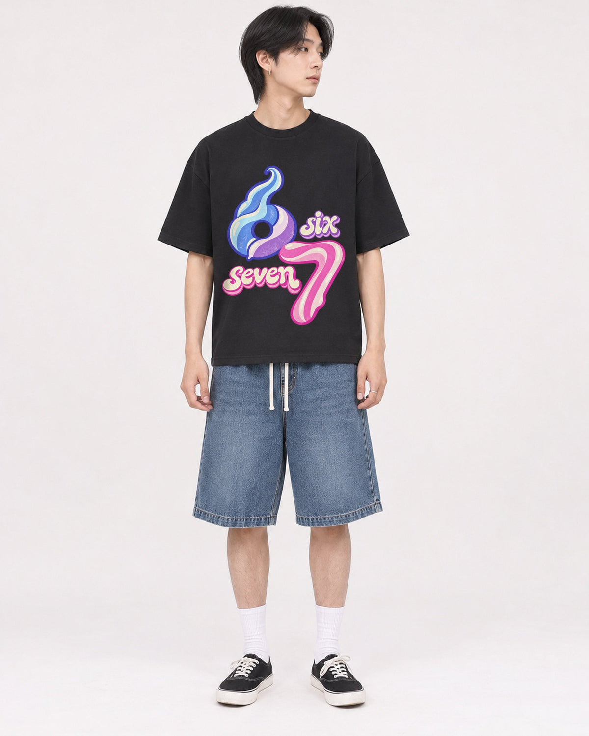 Mockup Boxy Heavyweight Tee Black male full-body 11
