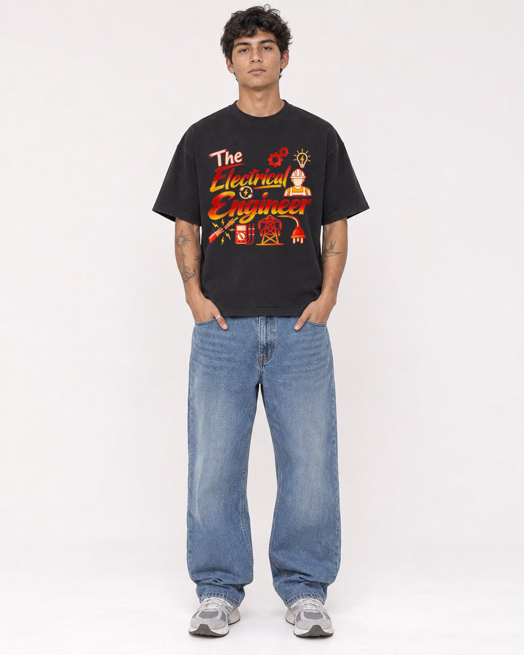 Mockup Boxy Heavyweight Tee Black male full-body 06