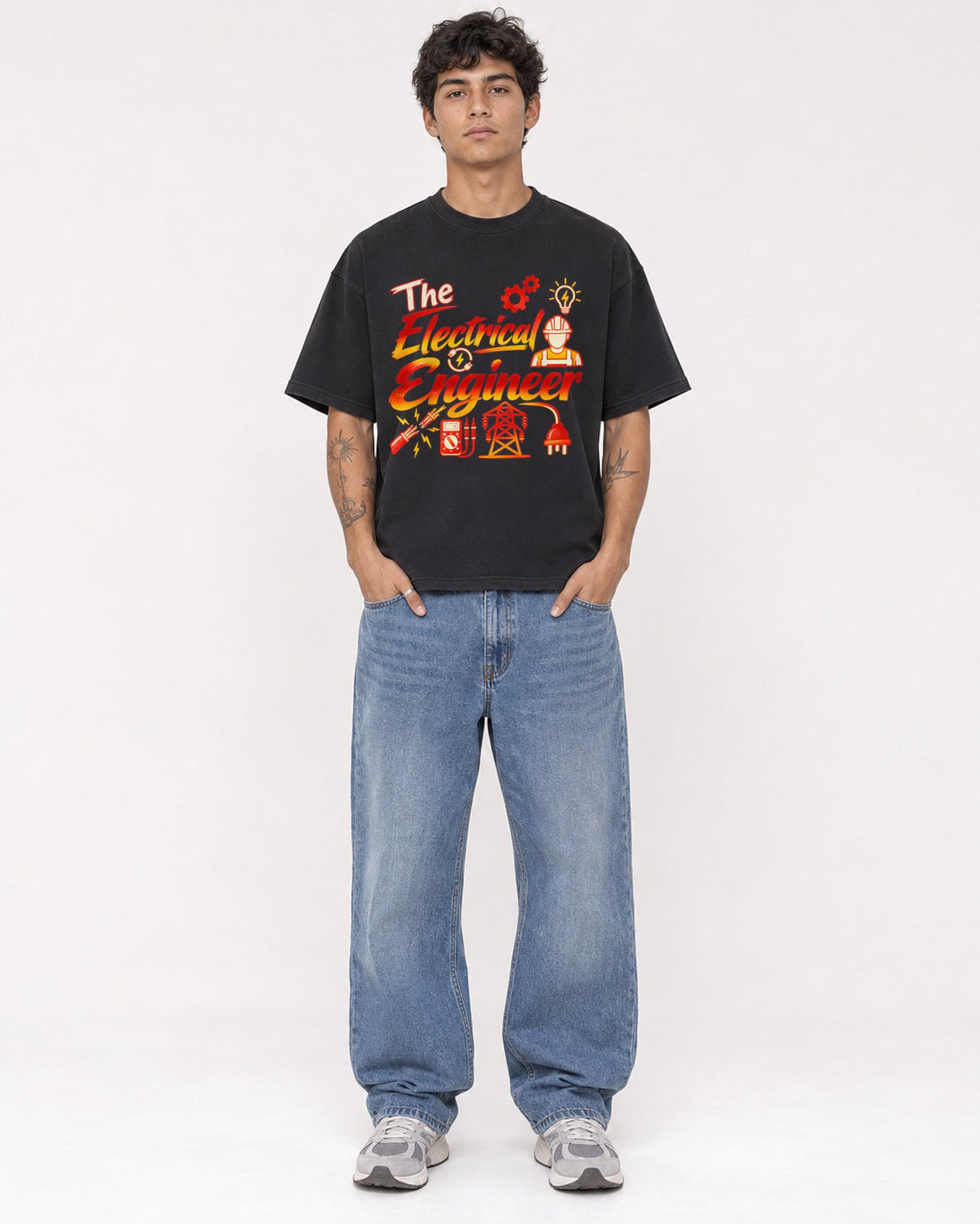 Mockup Boxy Heavyweight Tee Black male full-body 06