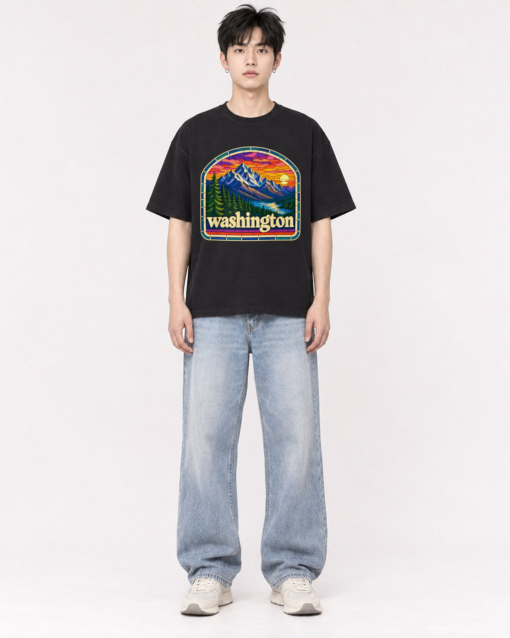 Mockup Boxy Heavyweight Tee Black male full-body 01