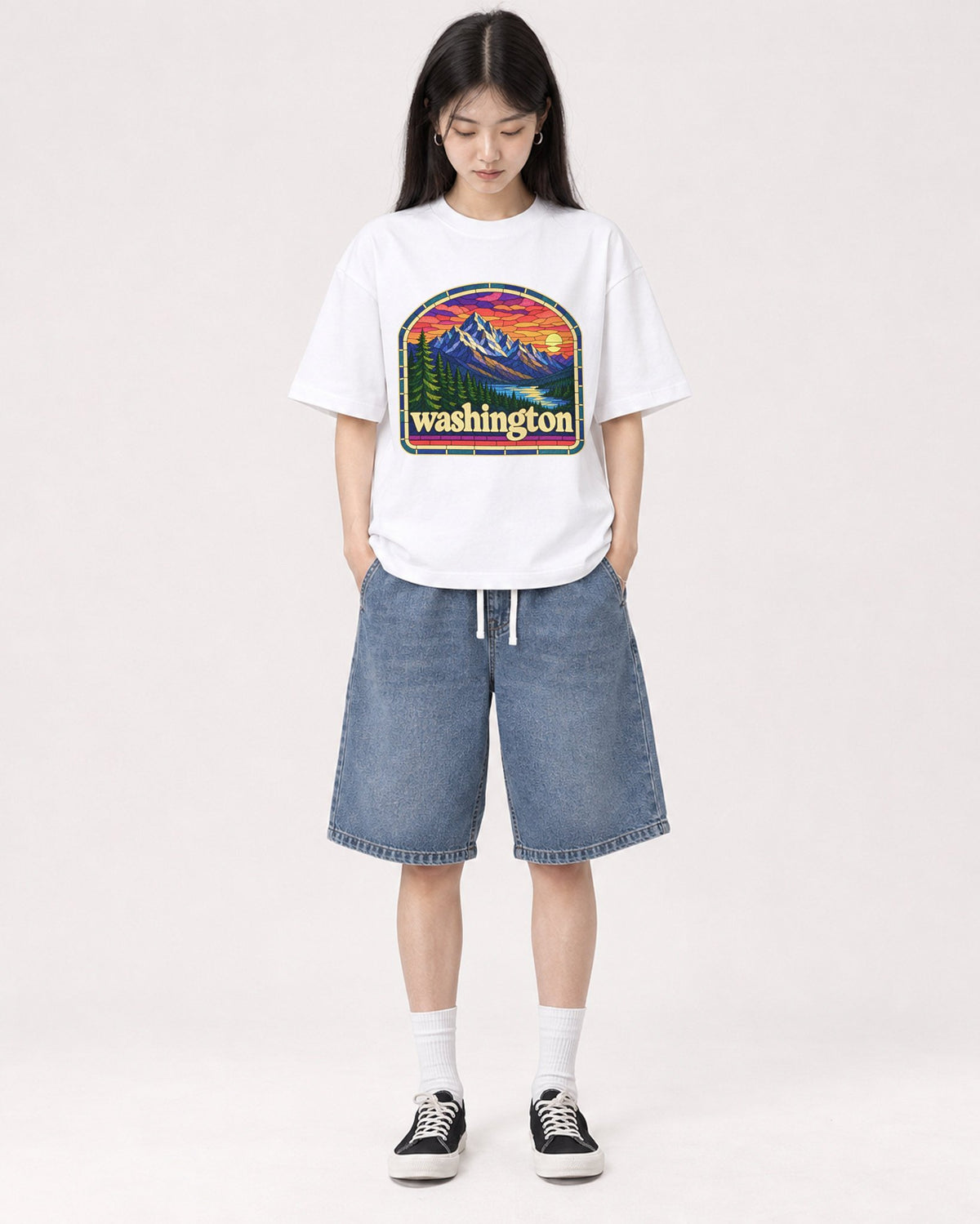 Mockup Boxy Heavyweight Tee White female full-body 01