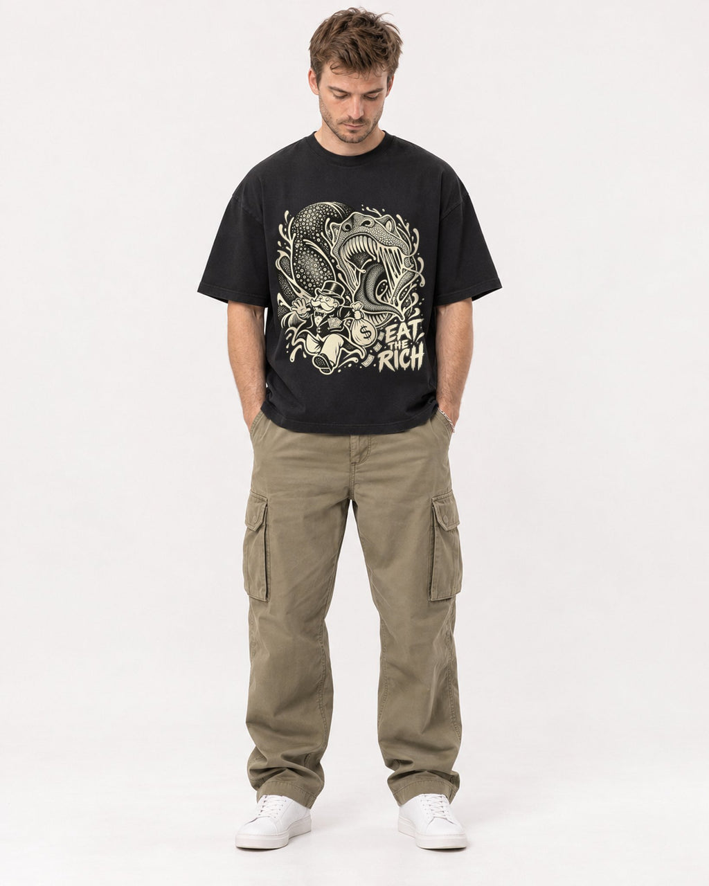 Mockup Boxy Heavyweight Tee Black male full-body 08