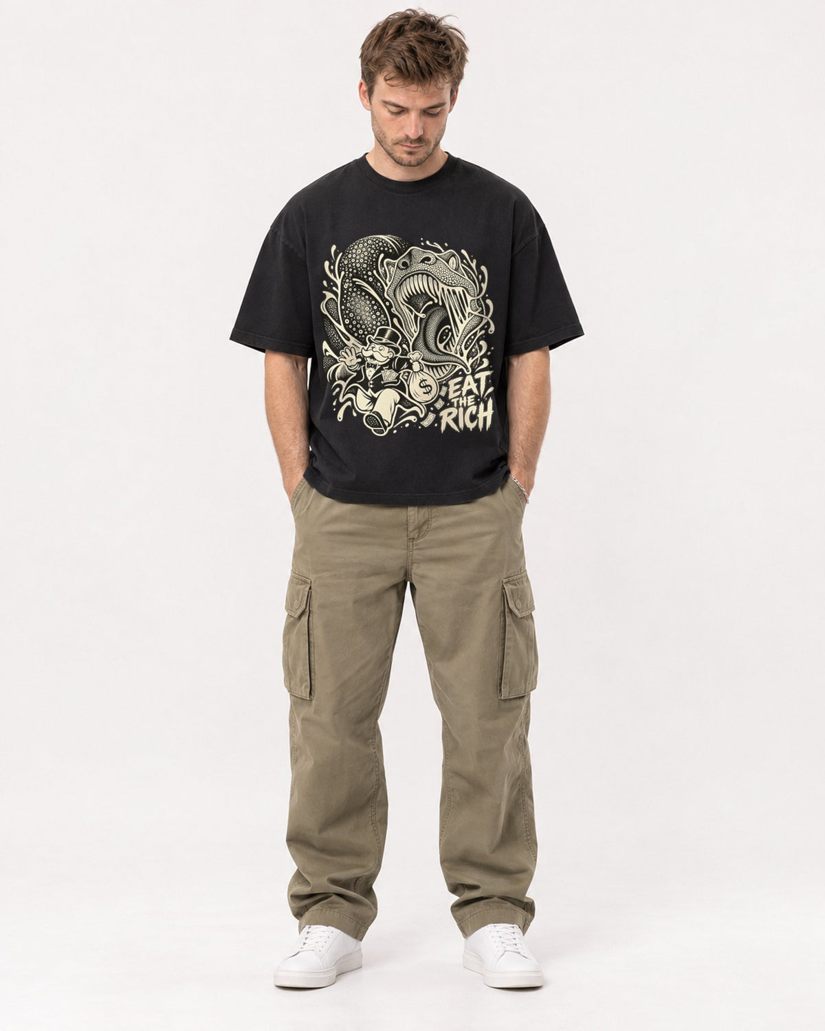 Mockup Boxy Heavyweight Tee Black male full-body 08