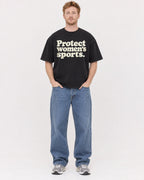 Mockup Boxy Heavyweight Tee Black male full-body 38