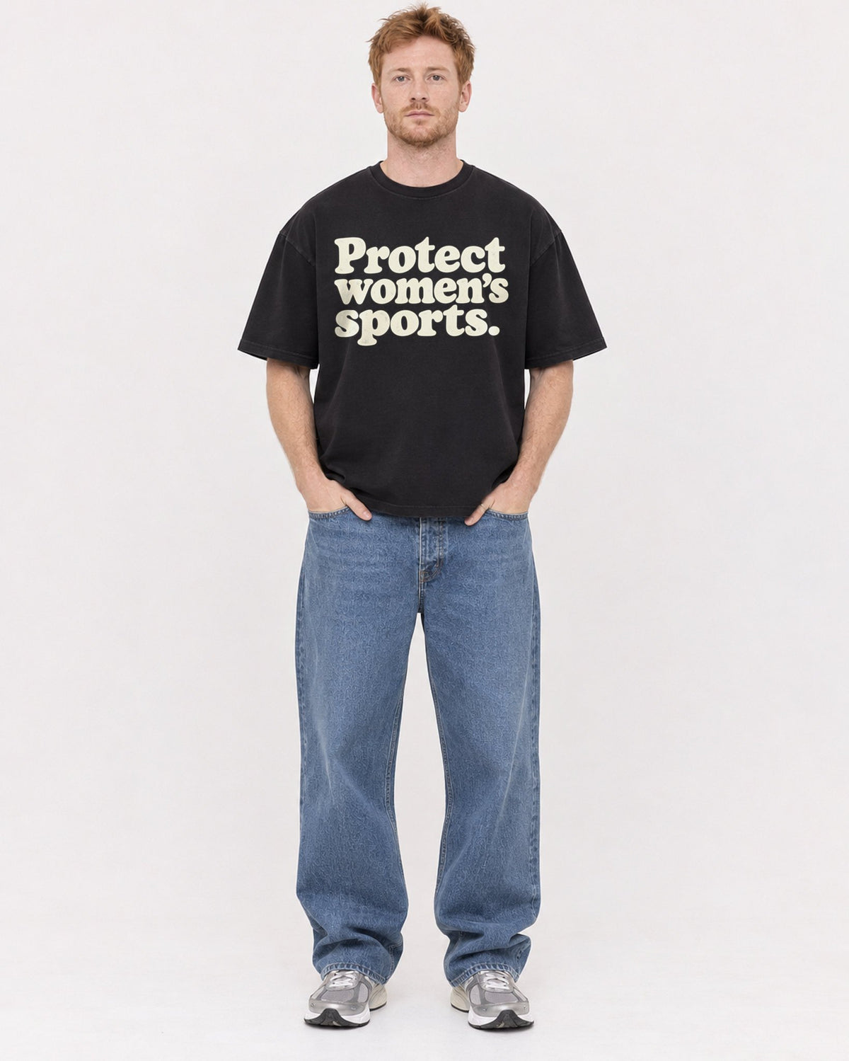 Mockup Boxy Heavyweight Tee Black male full-body 38