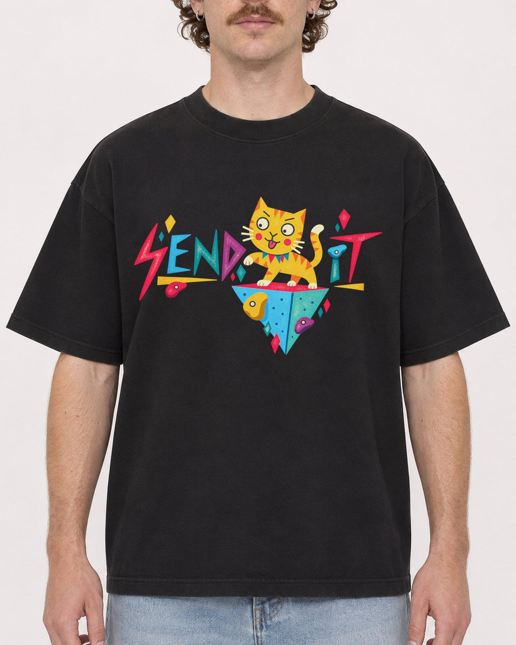 Mockup Boxy Heavyweight Tee Black male close-up 09
