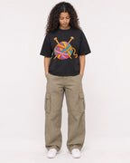 Mockup Boxy Heavyweight Tee Black female full-body 10