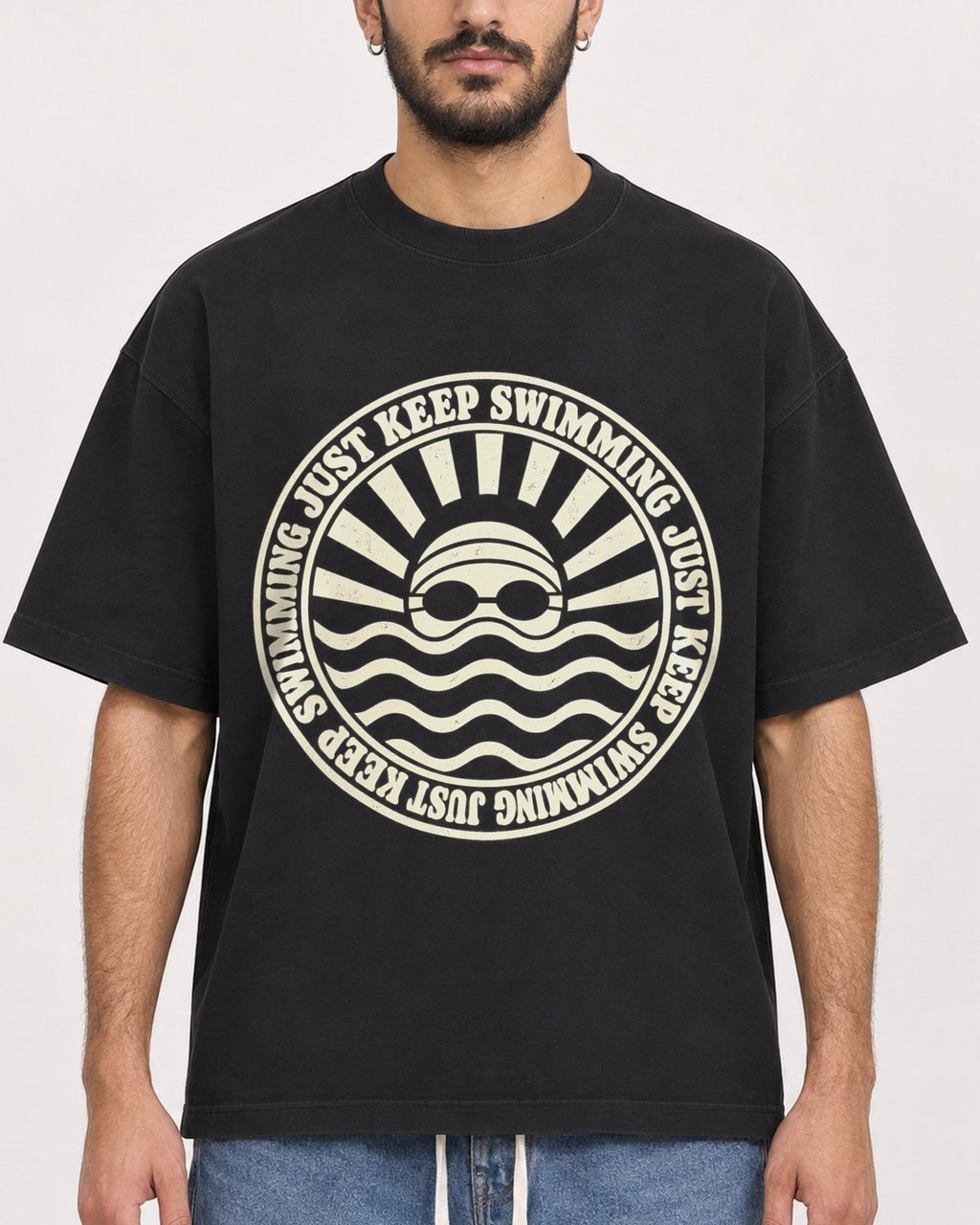 Mockup Boxy Heavyweight Tee Black male close-up 07