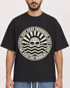 Mockup Boxy Heavyweight Tee Black male close-up 07