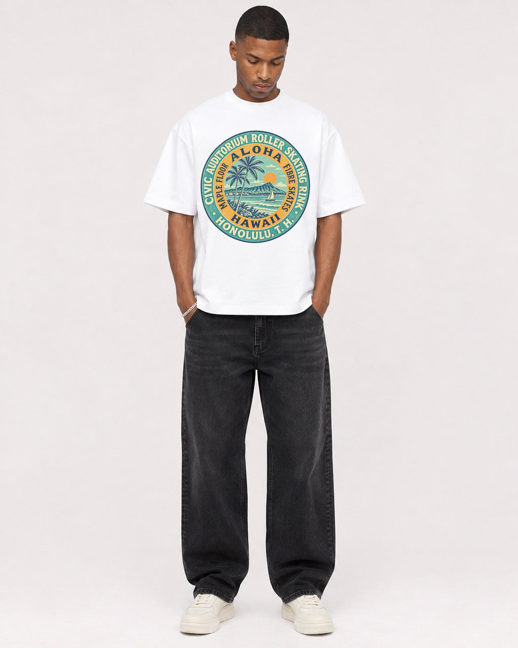 Mockup Boxy Heavyweight Tee White male full-body 35