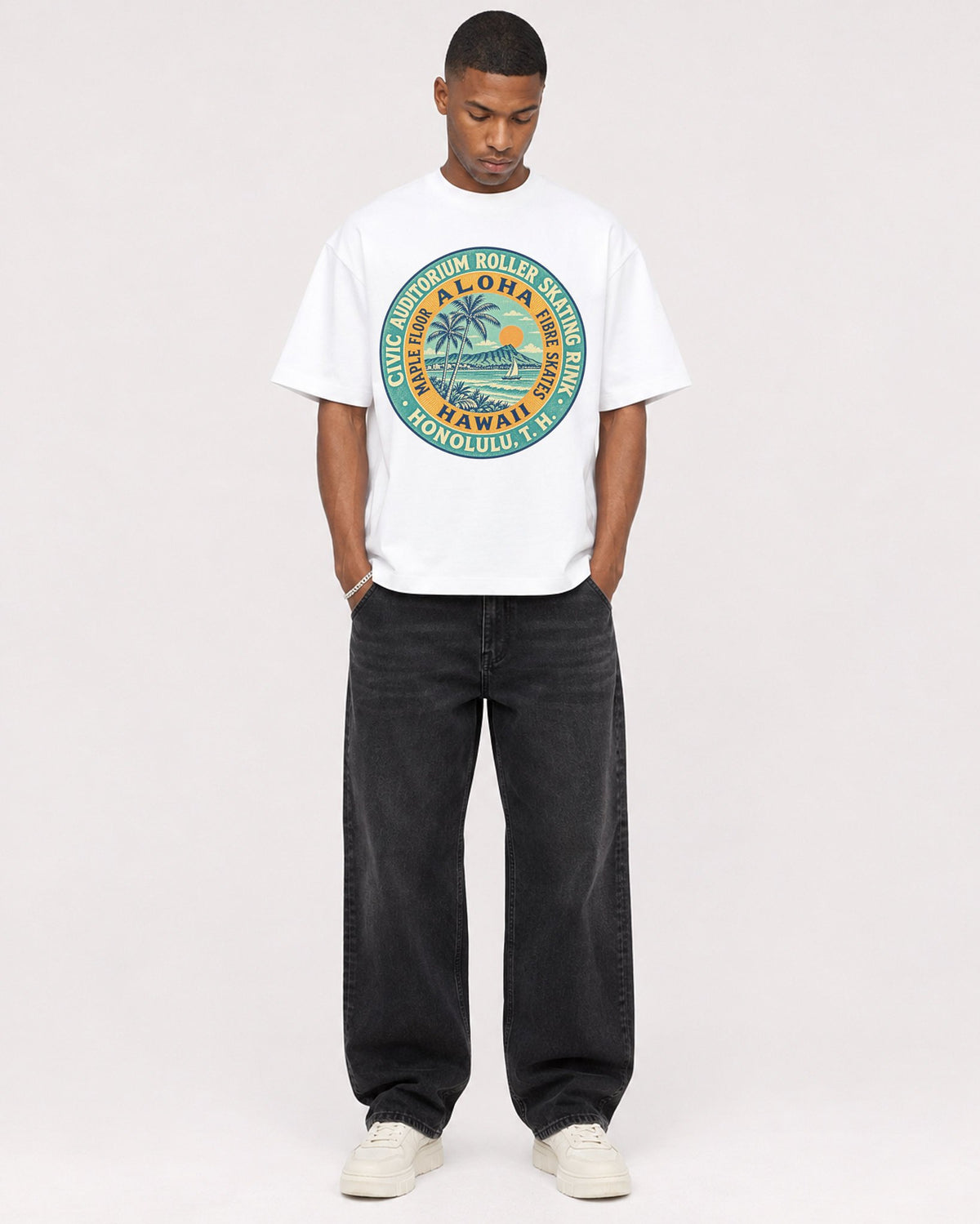 Mockup Boxy Heavyweight Tee White male full-body 35