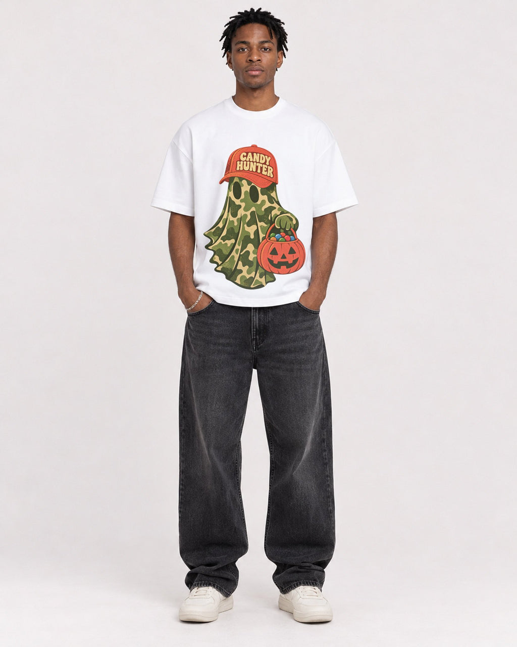 Mockup Boxy Heavyweight Tee White male full-body 05