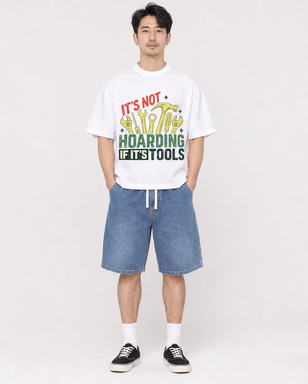 Mockup Boxy Heavyweight Tee White male full-body 13