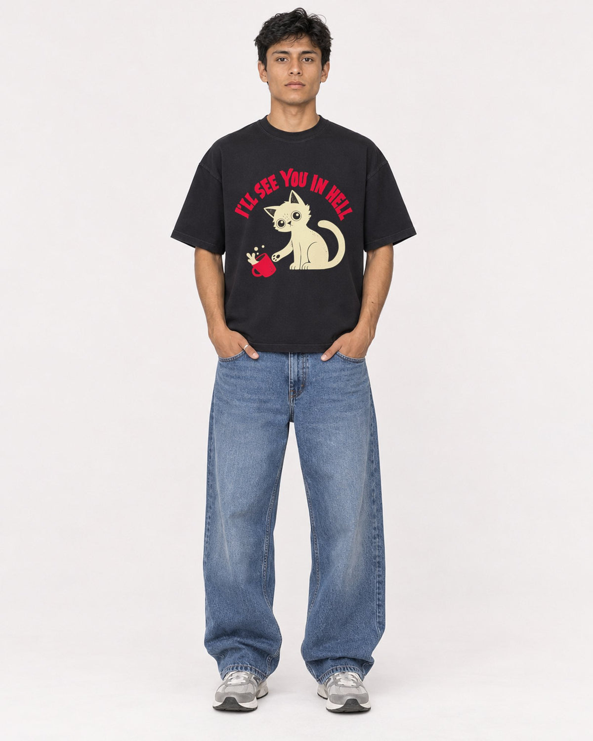 Mockup Boxy Heavyweight Tee Black male full-body 46