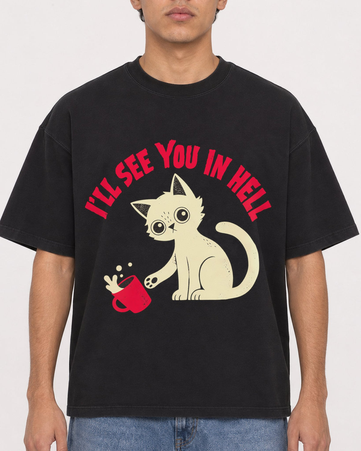 Mockup Boxy Heavyweight Tee Black male close-up 46