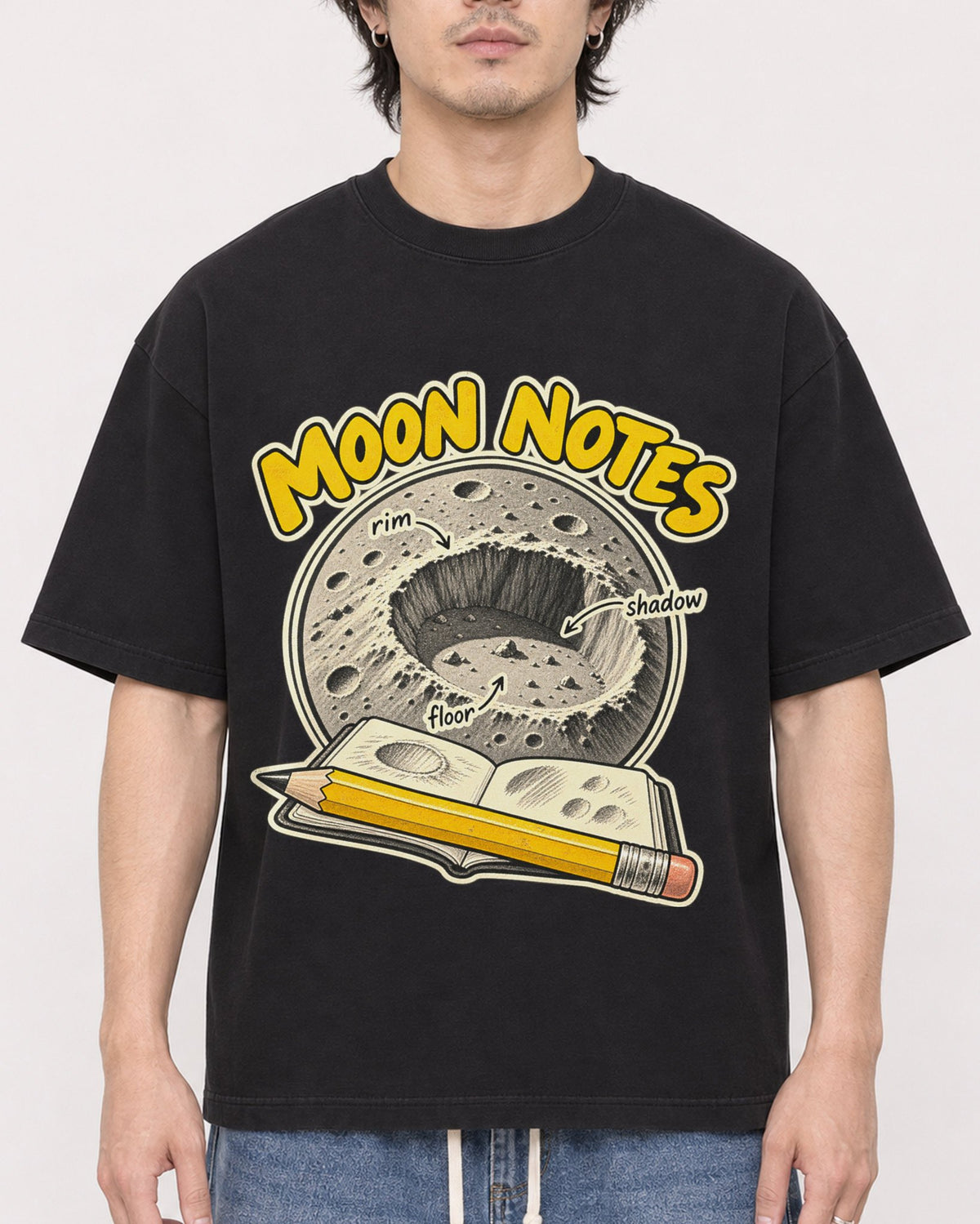 Mockup Boxy Heavyweight Tee Black male close-up 03