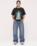 Mockup Boxy Heavyweight Tee Black female full-body 16