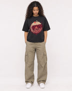 Mockup Boxy Heavyweight Tee Black female full-body 10