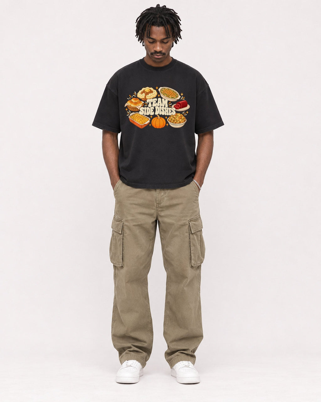Mockup Boxy Heavyweight Tee Black male full-body 04