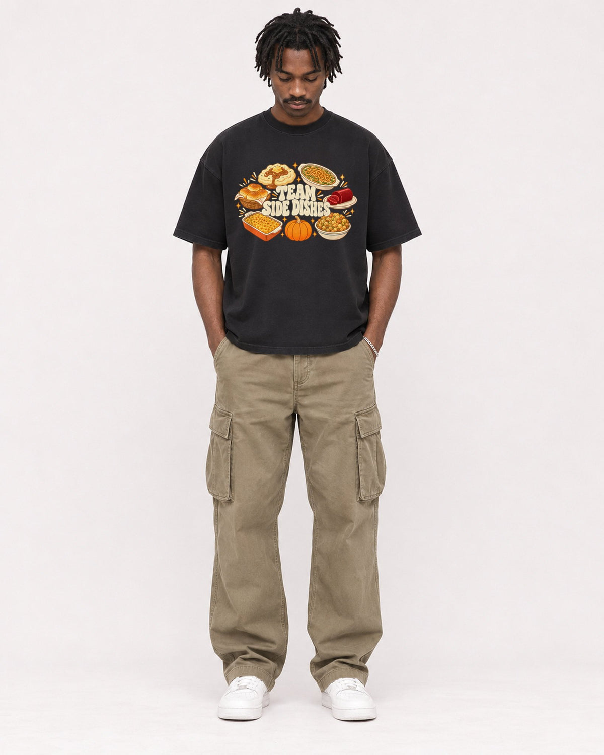 Mockup Boxy Heavyweight Tee Black male full-body 04