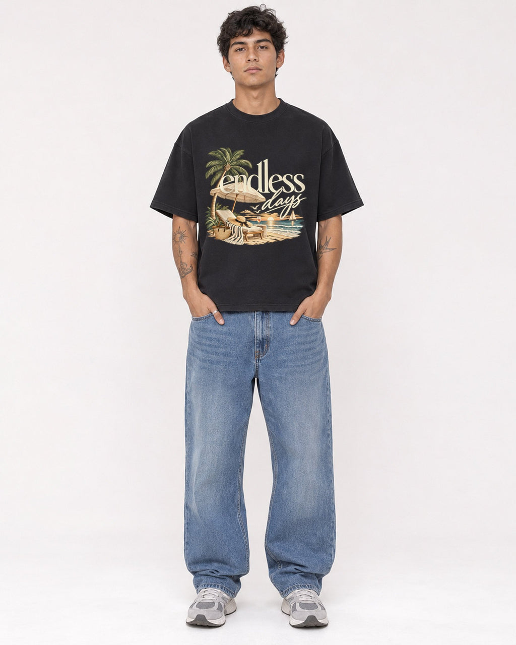 Mockup Boxy Heavyweight Tee Black male full-body 06