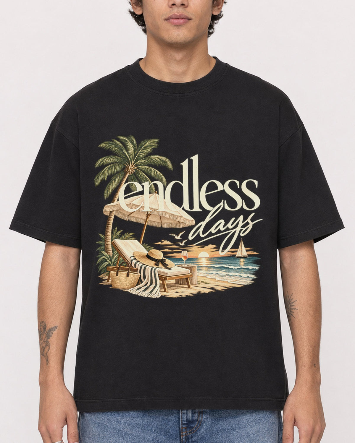 Mockup Boxy Heavyweight Tee Black male close-up 06