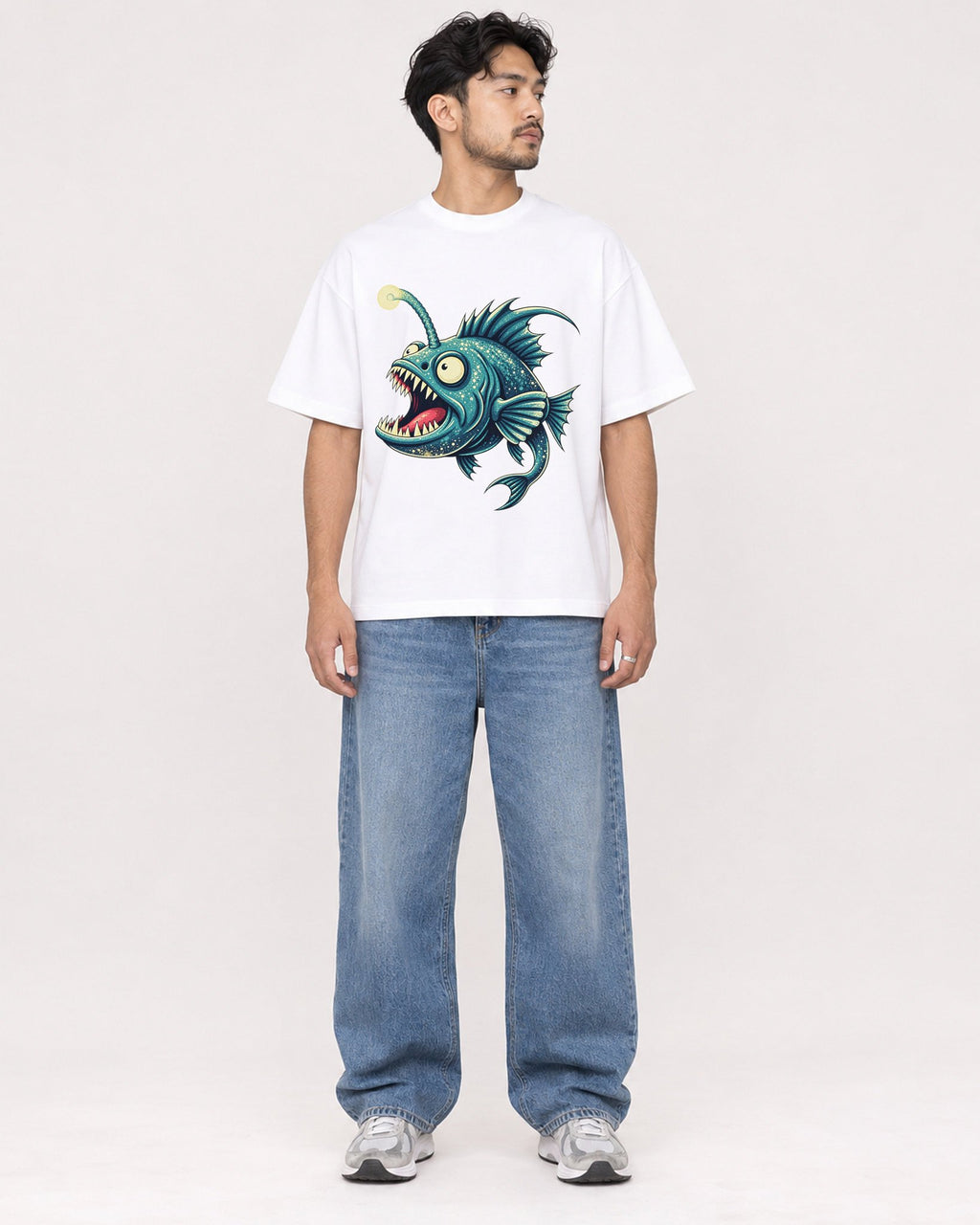 Mockup Boxy Heavyweight Tee White male full-body 02
