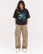 Mockup Boxy Heavyweight Tee Black female full-body 02