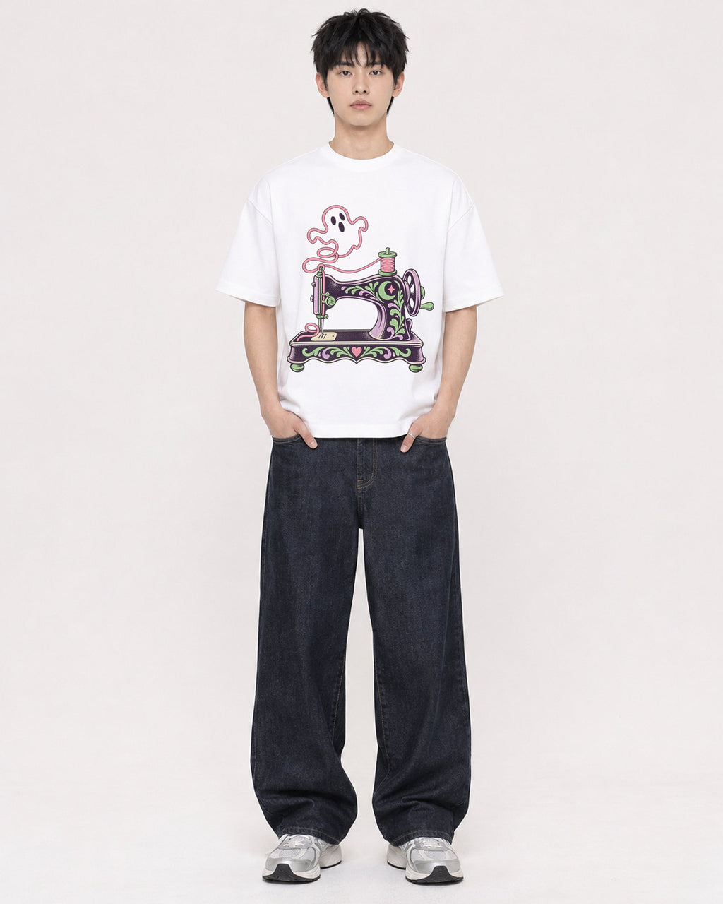 Mockup Boxy Heavyweight Tee White male full-body 01