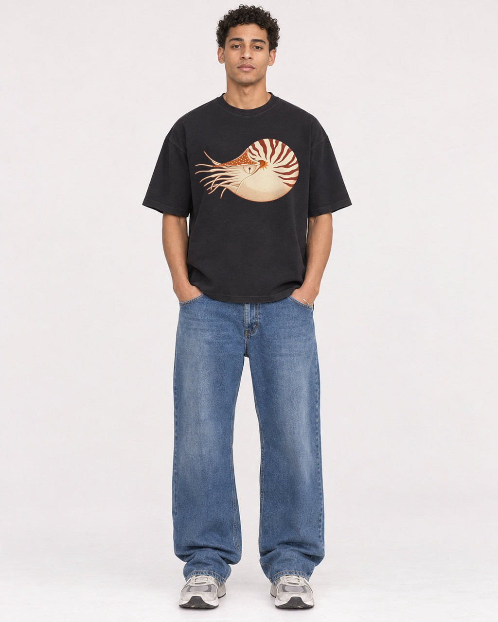 Mockup Boxy Heavyweight Tee Black male full-body 10