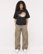 Mockup Boxy Heavyweight Tee Black female full-body 10
