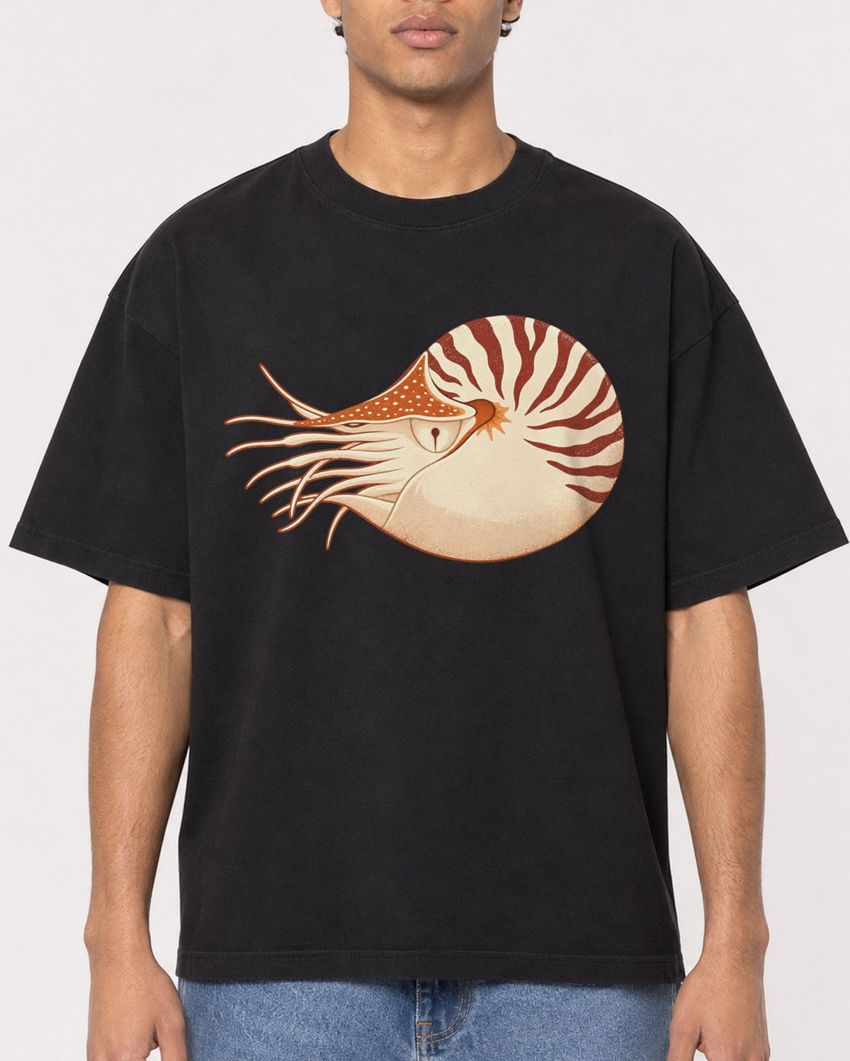 Mockup Boxy Heavyweight Tee Black male close-up 10