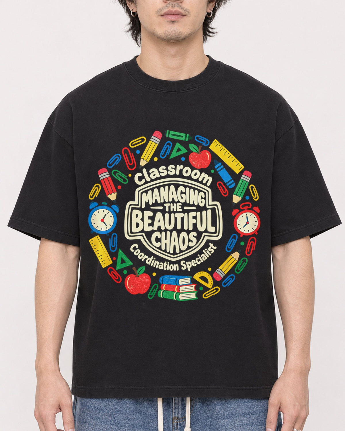 Mockup Boxy Heavyweight Tee Black male close-up 03