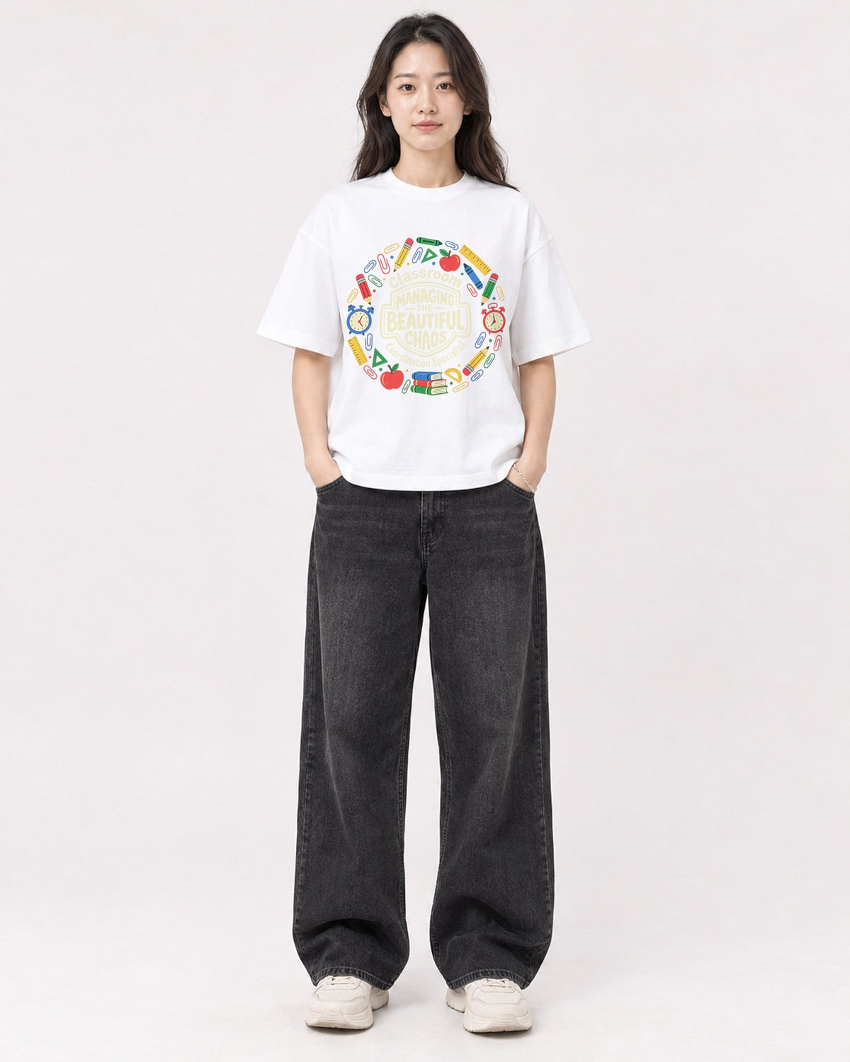 Mockup Boxy Heavyweight Tee White female full-body 03