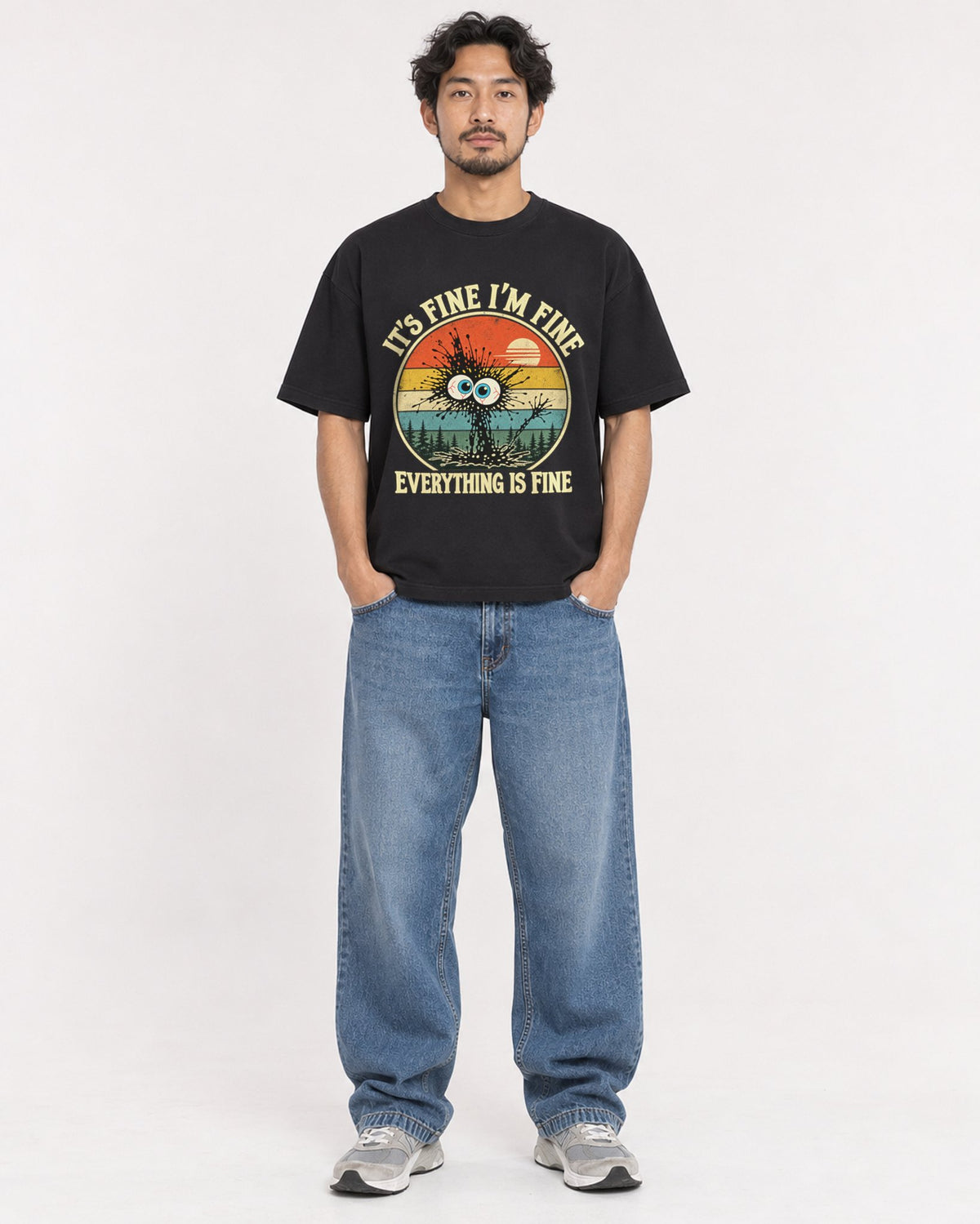 Mockup Boxy Heavyweight Tee Black male full-body 02