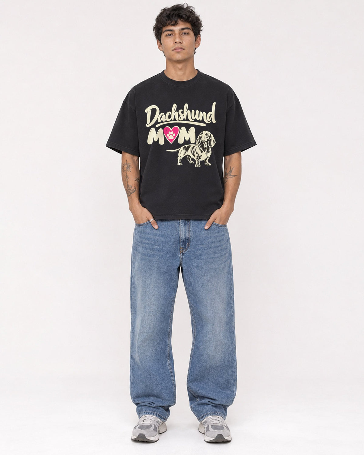 Mockup Boxy Heavyweight Tee Black male full-body 06