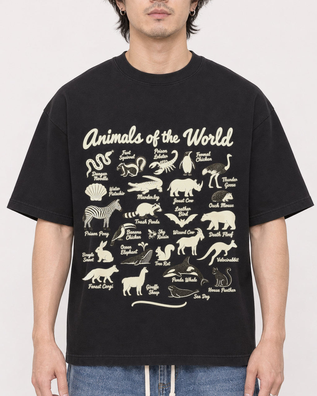 Mockup Boxy Heavyweight Tee Black male close-up 03