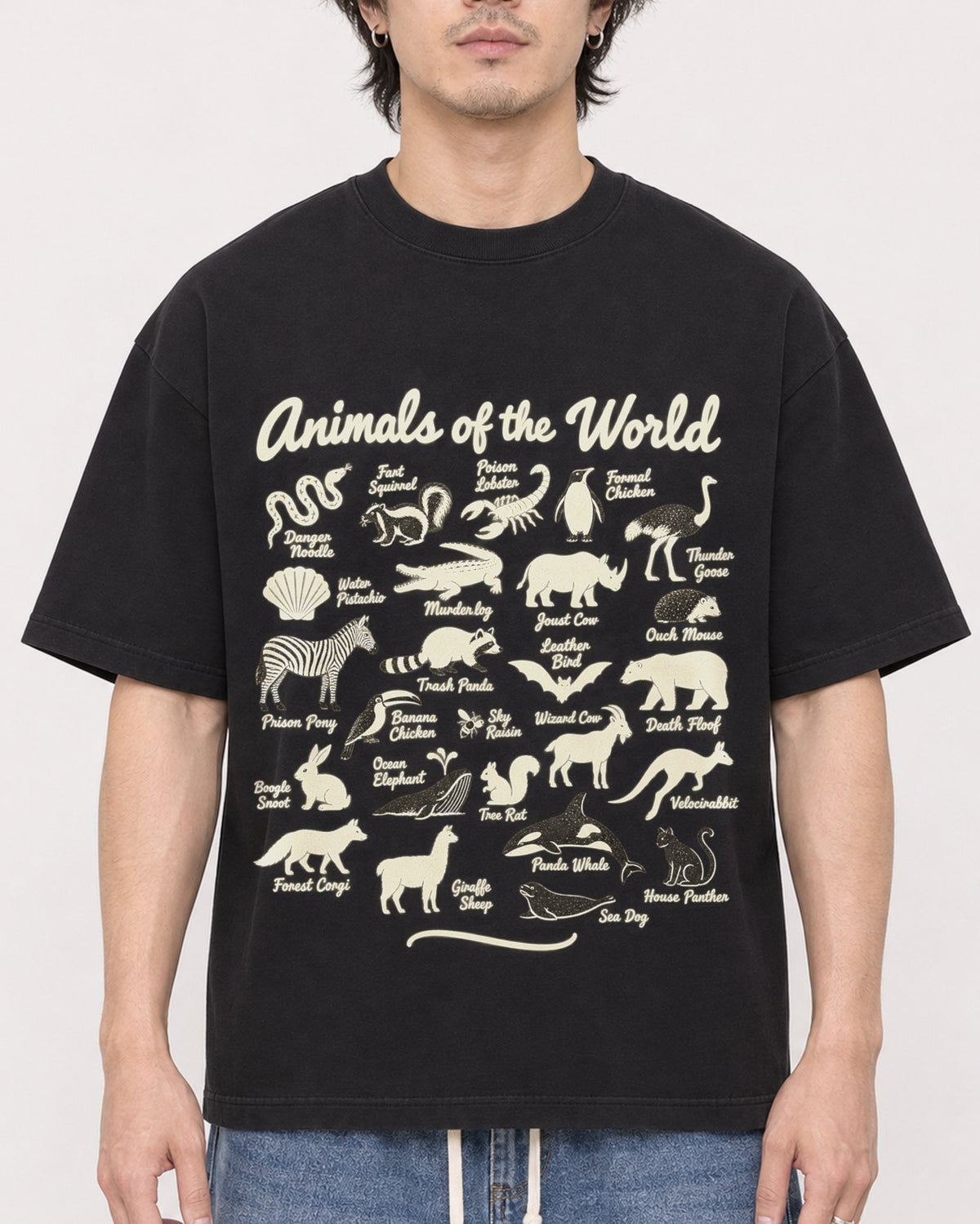 Mockup Boxy Heavyweight Tee Black male close-up 03