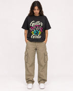 Mockup Boxy Heavyweight Tee Black female full-body 06