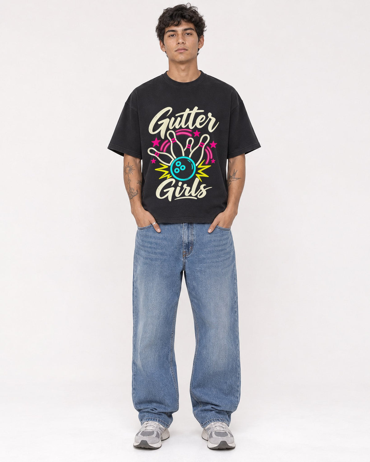 Mockup Boxy Heavyweight Tee Black male full-body 06