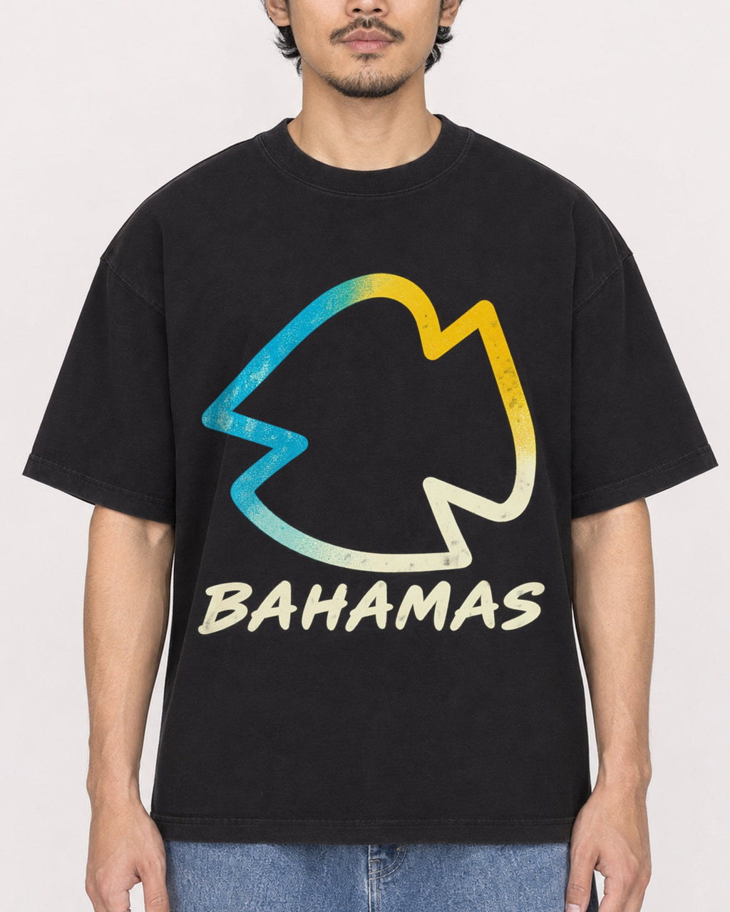 Mockup Boxy Heavyweight Tee Black male close-up 02