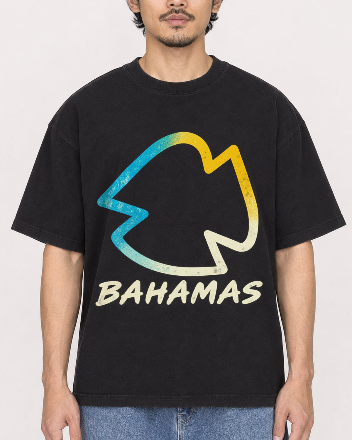 Mockup Boxy Heavyweight Tee Black male close-up 02