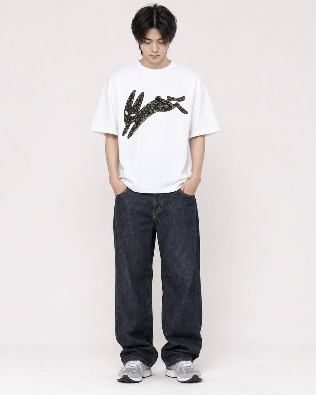 Mockup Boxy Heavyweight Tee White male full-body 11