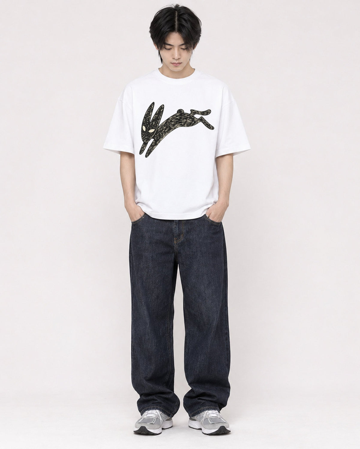 Mockup Boxy Heavyweight Tee White male full-body 11