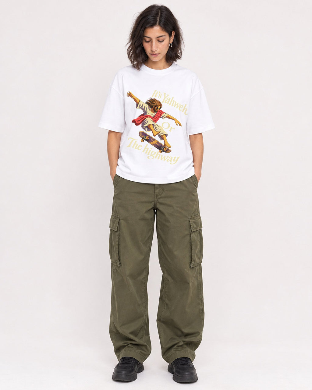 Mockup Boxy Heavyweight Tee White female full-body 37