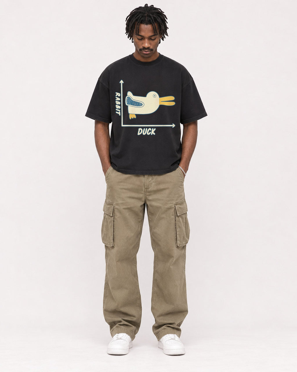 Mockup Boxy Heavyweight Tee Black male full-body 04