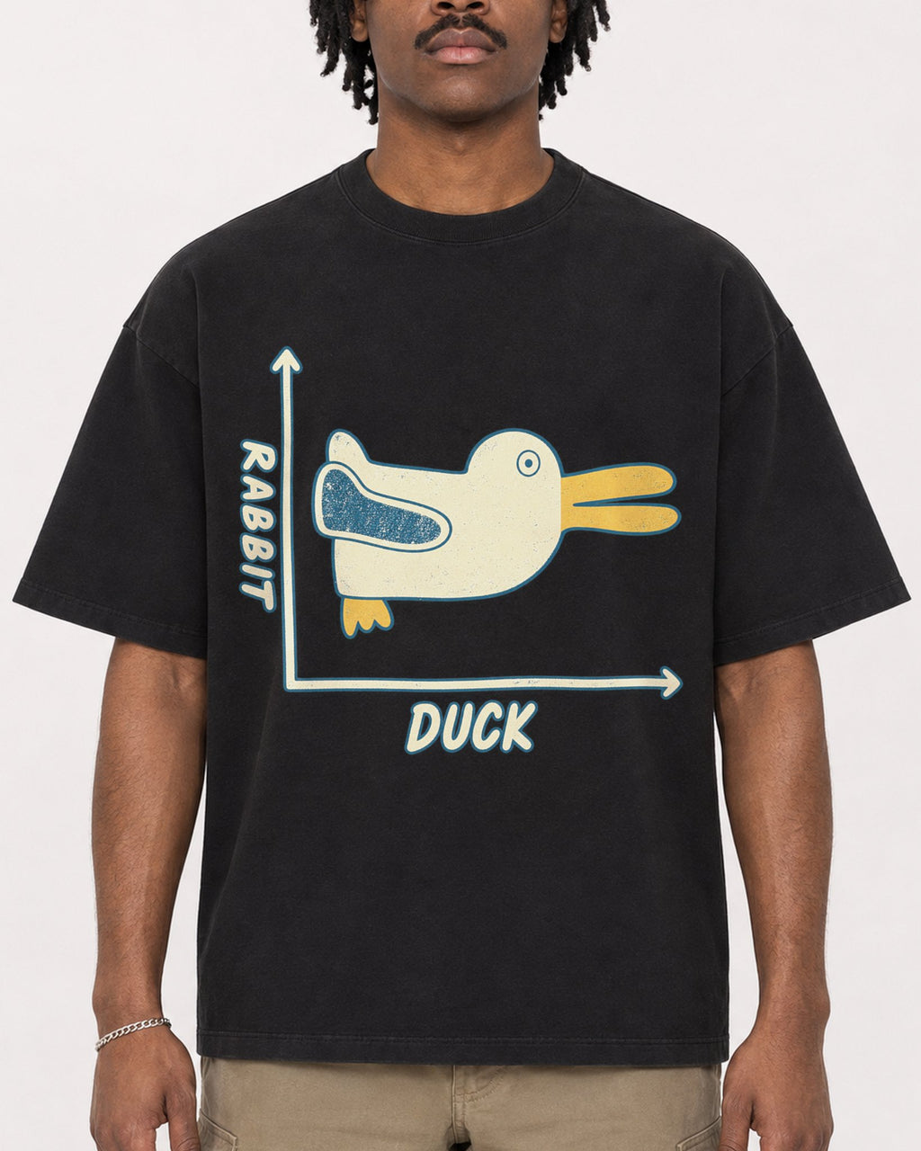 Mockup Boxy Heavyweight Tee Black male close-up 04